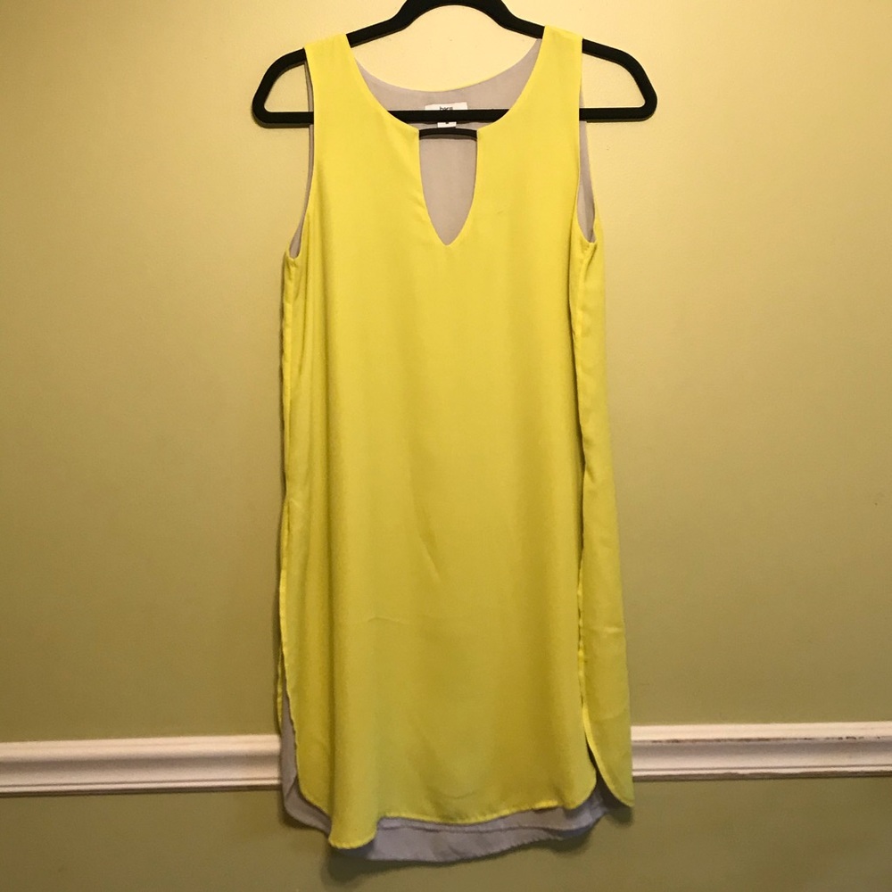Bar III Yellow and Gray Sleeveless Shift Dress M